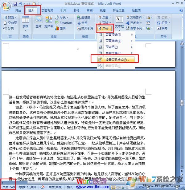 選擇“設置頁碼格式”命令