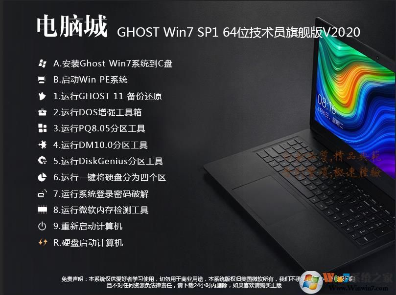 電腦城WIN7 64位技術員專用旗艦版(新機型,USB3.0,NVME,深度優(yōu)化)V2020