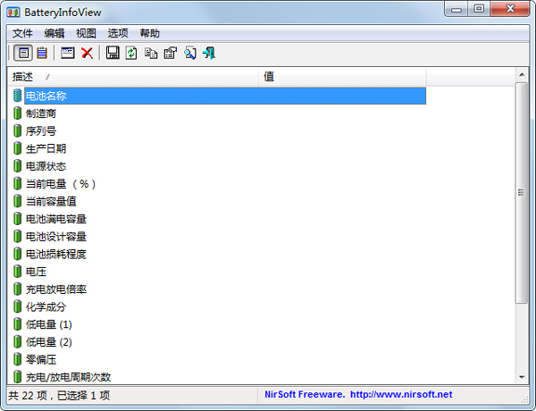 筆記本電池檢測軟件(BatteryInfoView) V1.20 中文綠色版