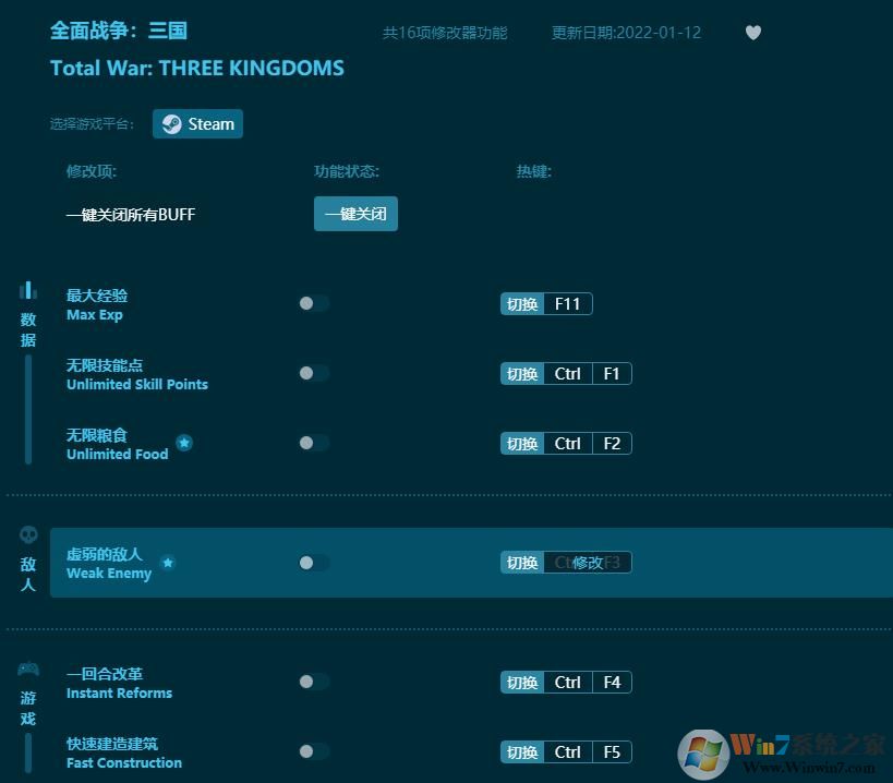 全面戰(zhàn)爭三國十六項(xiàng)修改器
