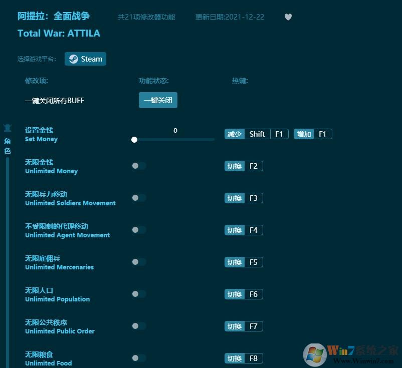 阿提拉全面戰(zhàn)爭二十一項修改器 v2022