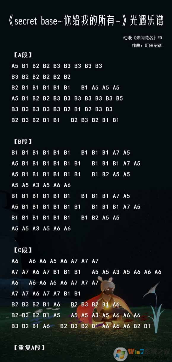 光遇簡譜《secretbase（未聞花名）》怎么彈？光遇簡譜大全