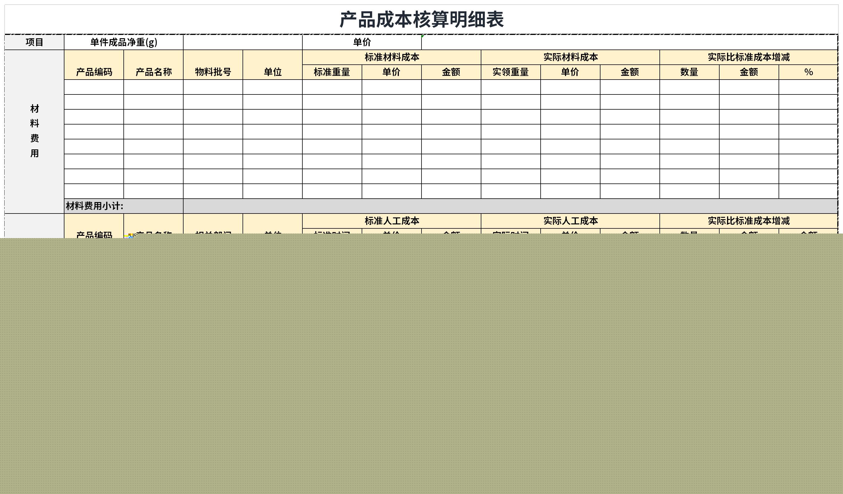 產(chǎn)品成本核算明細(xì)表截圖
