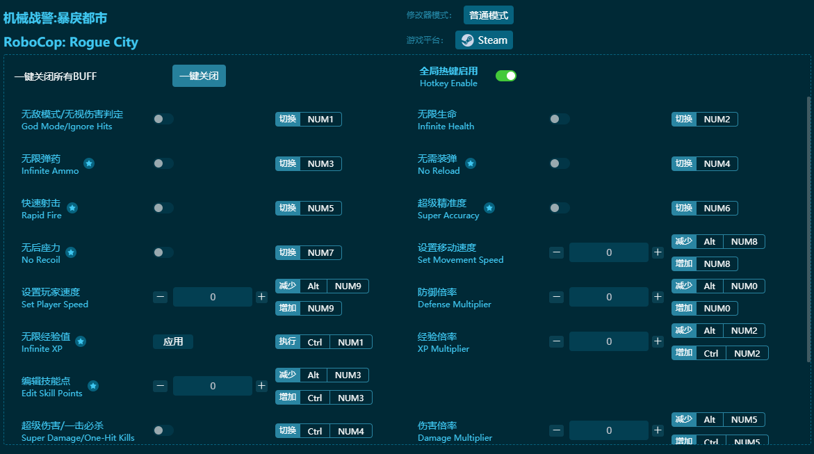 機械戰(zhàn)警暴戾都市十七項修改器 v2023最新版